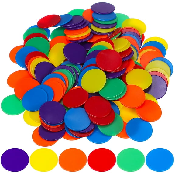 180-Piece Set of Plastic Poker Chips, Bulk Card Game Chips, Counting Discs and Markers for Math Learning and Game Play, 18mm, 6 Vibrant Colors