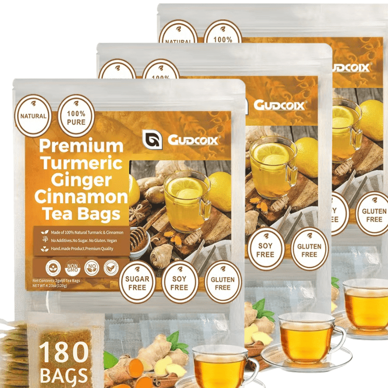 180 Premium Turmeric, Ginger, Cinnamon Blend Tea Bags, 100% Natural & No Additives & Caffeine Free.