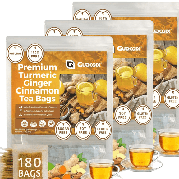 180 Premium Turmeric, Ginger, Cinnamon Blend Tea Bags, 100% Natural & No Additives & Caffeine Free.