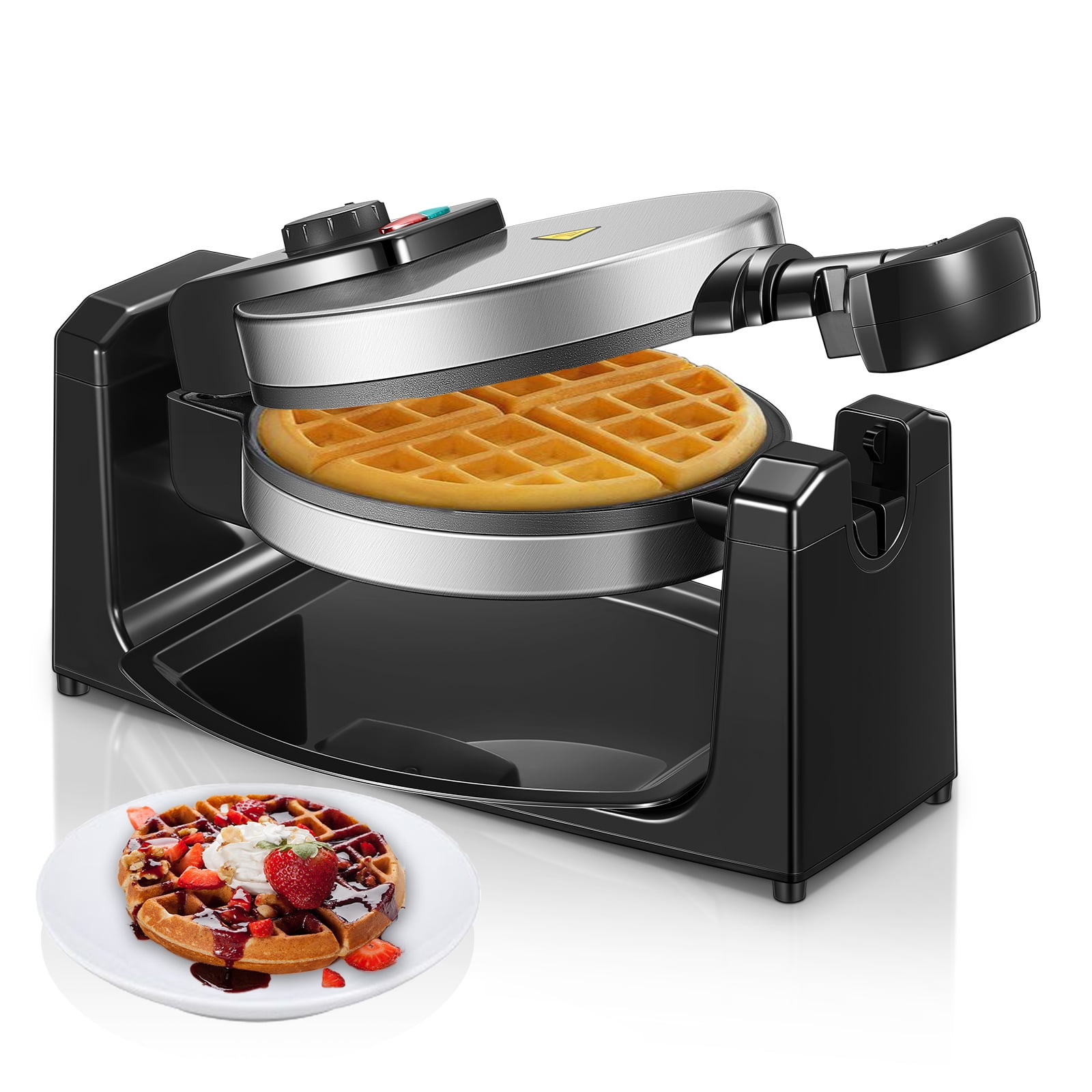 180° Rotating Belgian Waffle Maker, 1100W, Browning Control, Stainless