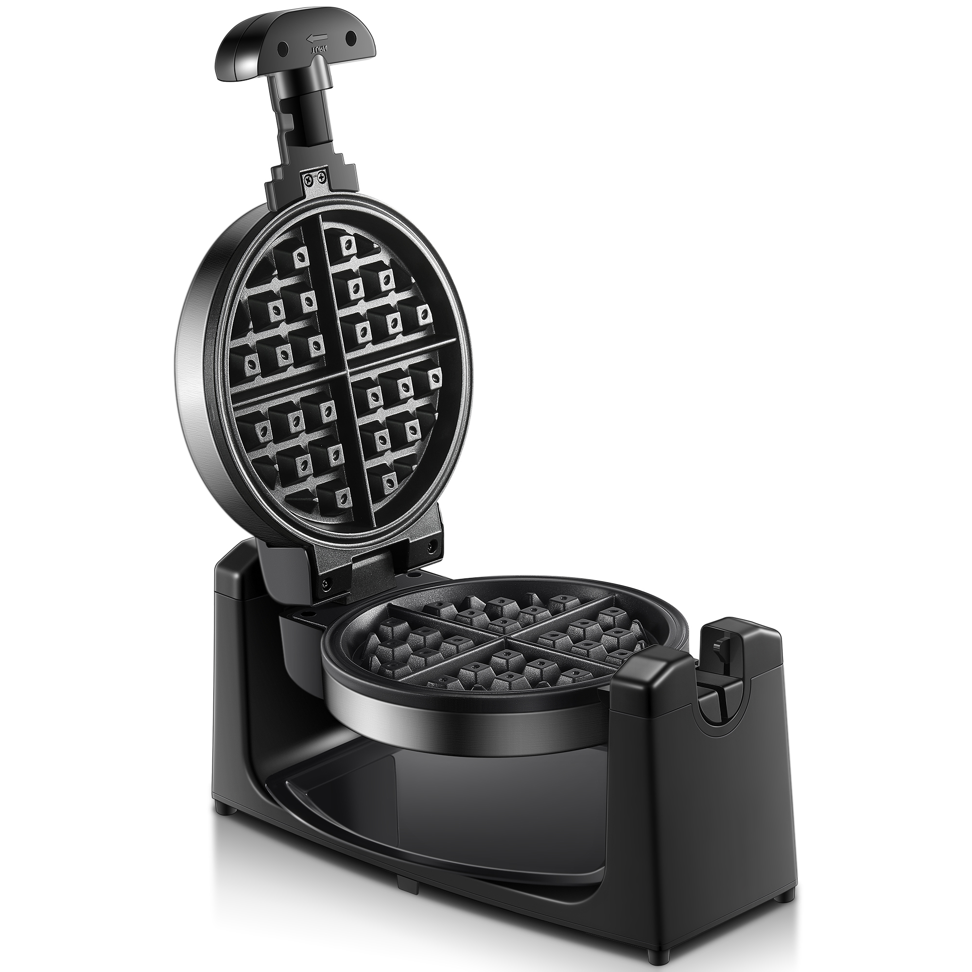 AICOOK 180° Flip Belgian Waffle Maker, Waffle Iron, Stainless steel, 4