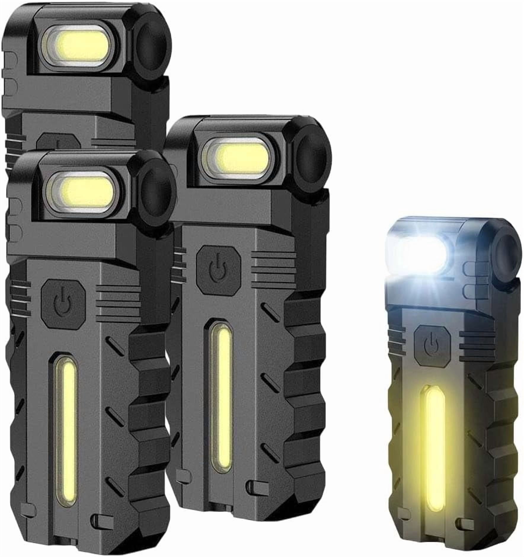 180° Rotating Head LED Work Light, Dual Beam, Magnetic Base, USB-C Rechargeable, Clip-On Keychain Flashlight, Portable EDC Pocket Torch for Emergency, Walk Dog, Working, Hiking, Camping (DC10x3)