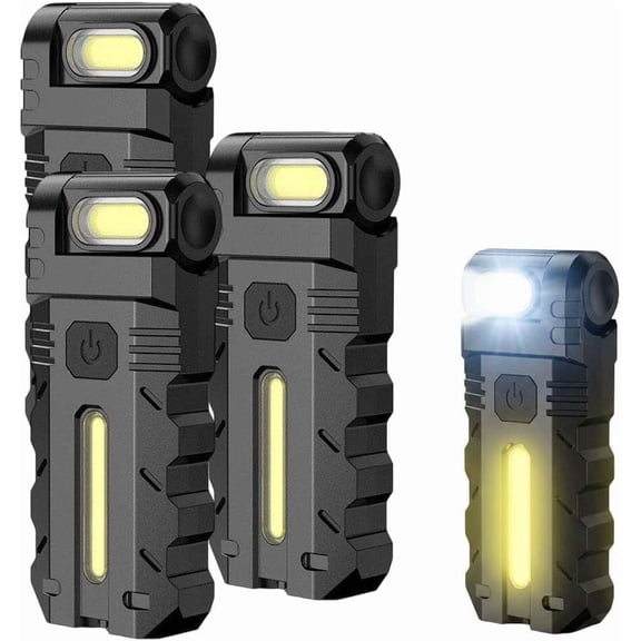 180° Rotating Head LED Work Light, Dual Beam, Magnetic Base, USB-C Rechargeable, Clip-On Keychain Flashlight, Portable EDC Pocket Torch for Emergency, Walk Dog, Working, Hiking, Camping (DC10x3)