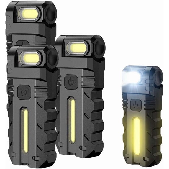 180° Rotating Head LED Work Light, Dual Beam, Magnetic Base, USB-C Rechargeable, Clip-On Keychain Flashlight, Portable EDC Pocket Torch for Emergency, Walk Dog, Working, Hiking, Camping (DC10x3)