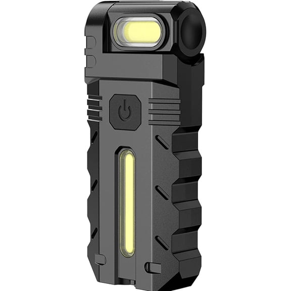 180° Rotating Head LED Work Light – Dual Beam, Magnetic Base & USB-C Rechargeable, Clip-On Keychain Light, Mini Rechargeable Flashlight for Emergency, Walk Dog, Working, Hiking, Camping