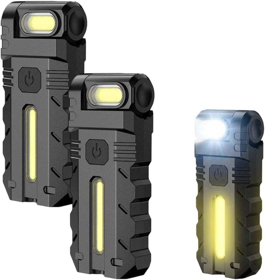 180° Rotating Head LED Work Light, Rechargeable Dual Light Magnetic Flashlight with Pen Clip, Portable EDC Pocket Torch for Hiking Working (DC10x2)