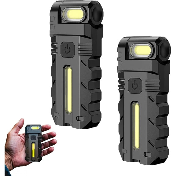 180° Rotating LED Work Light, Dual Beam Flashlight with Magnetic Base & USB-C Rechargeable, Mini Hands-Free Clip Light for Auto Repair, Mechanic, Camping & Emergency Use