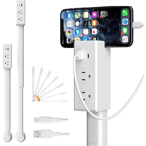 180 Rotating Outlet Extender, Adjustable 4470cm Electrical Outlet Extension with USB-C/USB-A Ports and 2 AC Outlets, Cable Management Power Strip for Behind Couch, Nightstand, Desk