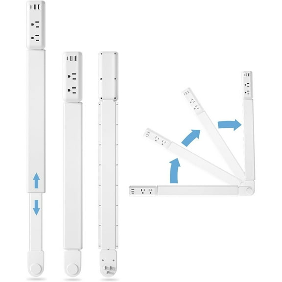 180 Rotating Outlet Extender Stick - 22"-34" Vertical Power Socket with 2 AC Outlets, USB-A & USB-C Ports, Ideal for Behind Sofas & Hard-to-Reach Areas