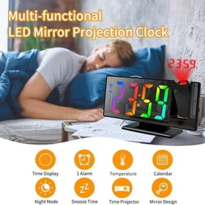 180° Rotating Projection Alarm Clock, Ceiling Projector Clock with 7.8" Mirror LED Display, Digital Clock with Temperature & Date for Bedroom