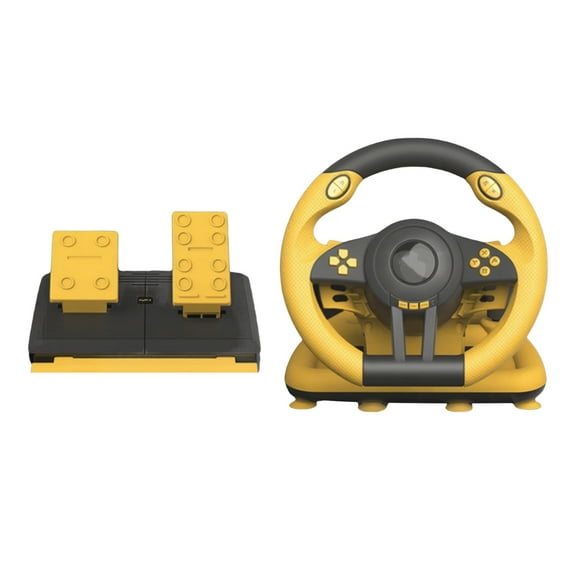 180° Rotating USB Racing Wheel with Double Motor Vibrations & Pedals for Multi-Platform Driving Simulators