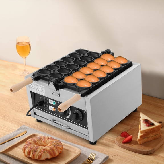 180 Rotating Waffle Maker Machine, 1.8KW High-Power Silver Waffle Maker with 12 Slots, Adjustable Temperature & Timer, Non-Stick Coating
