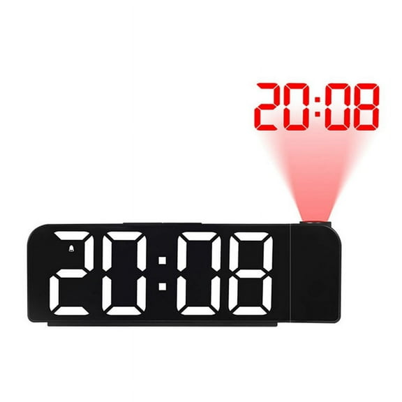 180 Rotation Projection Alarm Clock 12/24H LED Digital Clock USB Charge Ceiling Projector Alarm Clock (White)