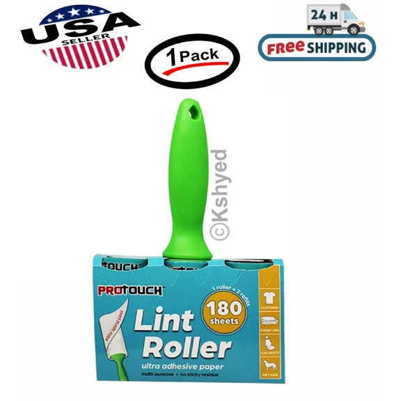 180 Sheets Lint Roller With Handle For Clothes Fuzz Pet Hair Furniture (1 Pack)