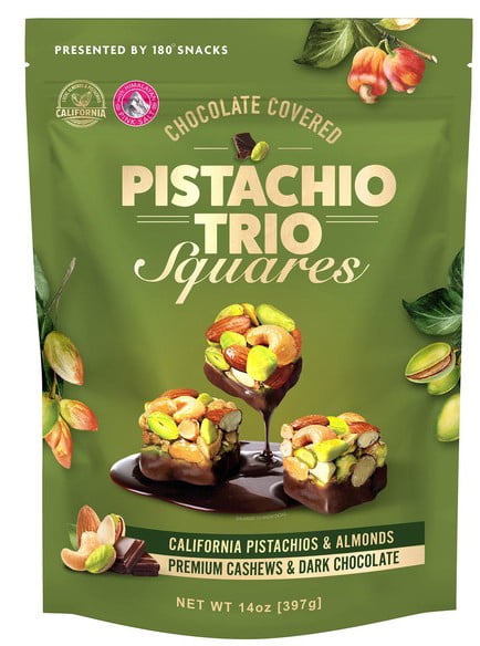 180 Snacks Chocolate Covered Pistachio Trio Squares, 14 oz