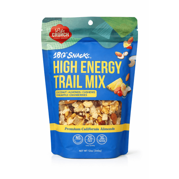180 Snacks High Energy Trail Mix with Coconut, Almonds, Cashews, Pineapple & Cranberries, 12 oz Resealable Bag