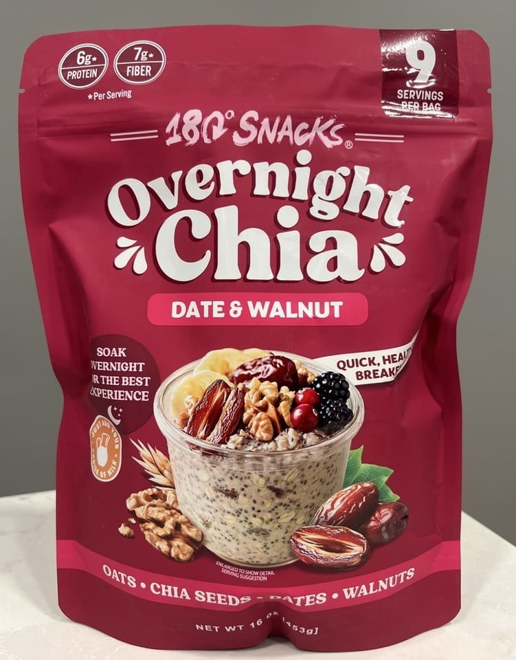 180° Snacks Overnight Chia Oats, Date & Walnut, 16 oz