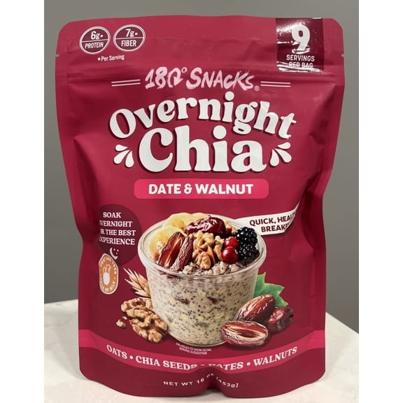 180 Snacks Overnight Chia Oats, Date & Walnut, 16 oz