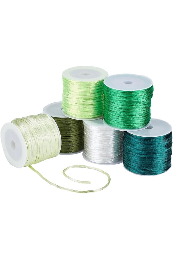 180 Yards Green Nylon String 1mm Rattail Satin Cord Bracelet String Thread for Macrame Kumihimo Friendship Bracelet Necklace Chinese Knot Dream Catchers Braid Hair 6 Color 1bag