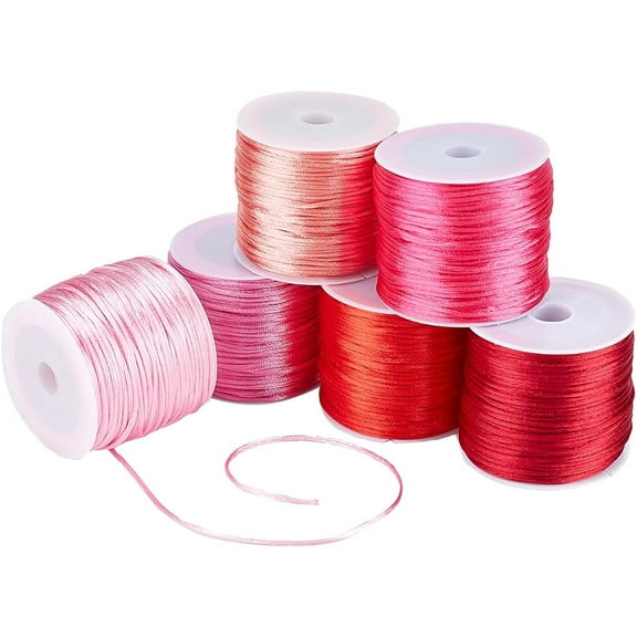 180 Yards Pink Rattail Satin Cord 1mm Nylon String Bracelet String Thread Chinese Knotting Cord for Valentine Friendship Bracelet Necklace Macramé Trim Dream Catchers Braid Hair
