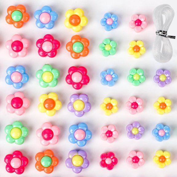 180 count Flower Beads for  Making,  Colorful  Floral Spacer Beads with Elastic String, 2 Sizes Pastel Beads Bulk for DIY Bracelet Necklace Earring Crafts