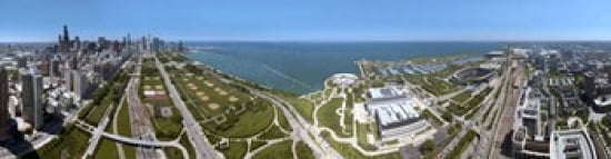 180 degree view of a city Lake Michigan Chicago Cook County Illinois USA 2009 Canvas Art - Panoramic Images (40 x 10)