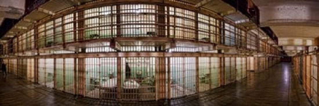 180 degree view of the corridor of a prison Alcatraz Island San Francisco California USA Canvas Art - Panoramic Images (18 x 6)