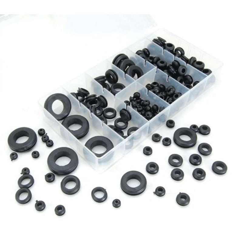 200-Piece Hollow Rubber Grommet Assortment – 9 Sizes (1/4" To 1"), Plastic Storage Case, For Firewall, Wire & Cable Protection