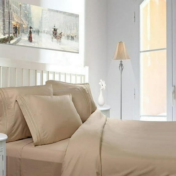 1800 Count 4 Piece Bed Sheet Set Deep Pocket Comfort Bed Sheets King Size Bed Cream Color Bed Sheet