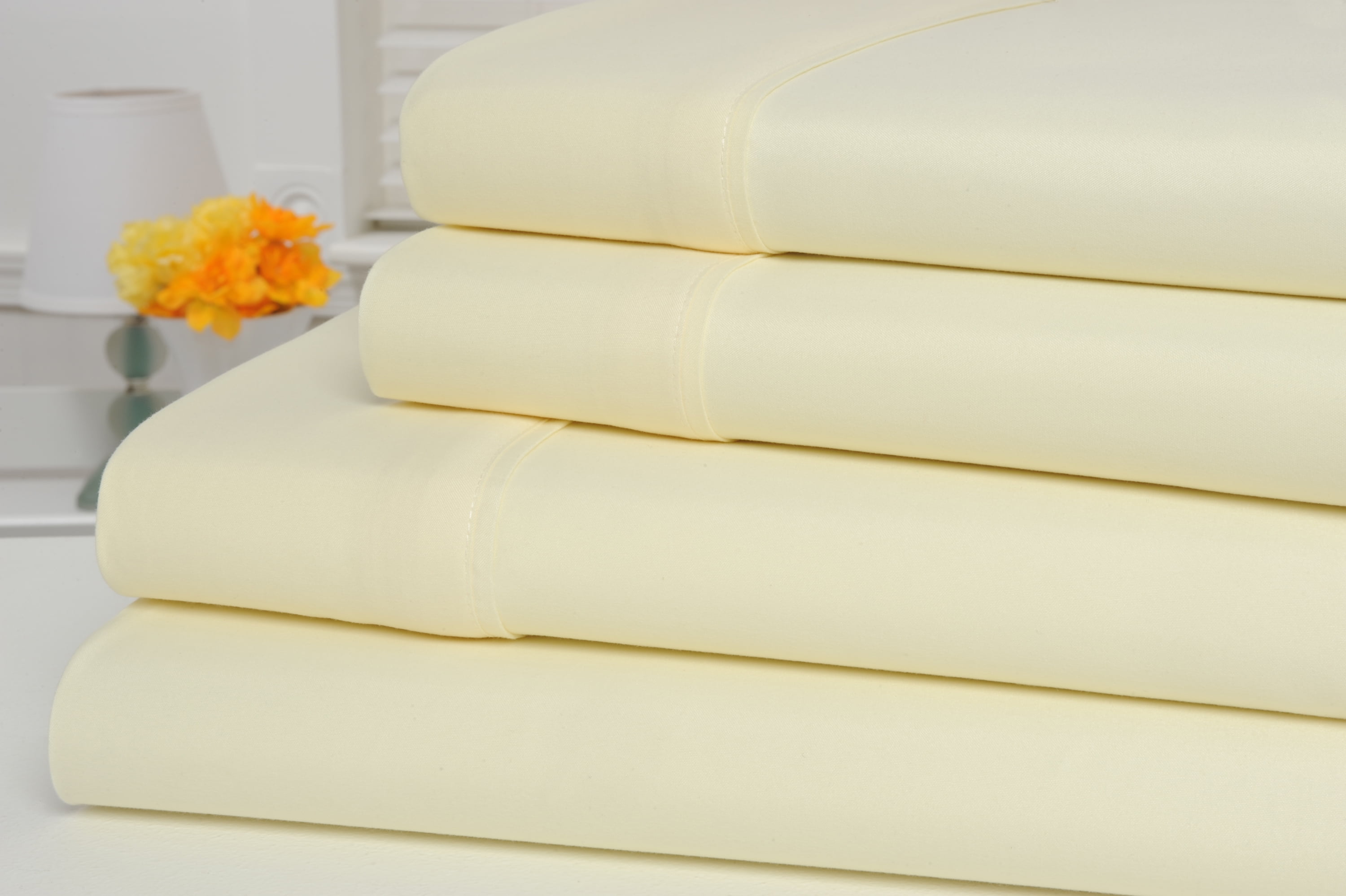 1800 Count Bamboo Egyptian Comfort Extra Soft Solid Bed Sheets 4 Piece Set - 8 Colors - King / Ivory