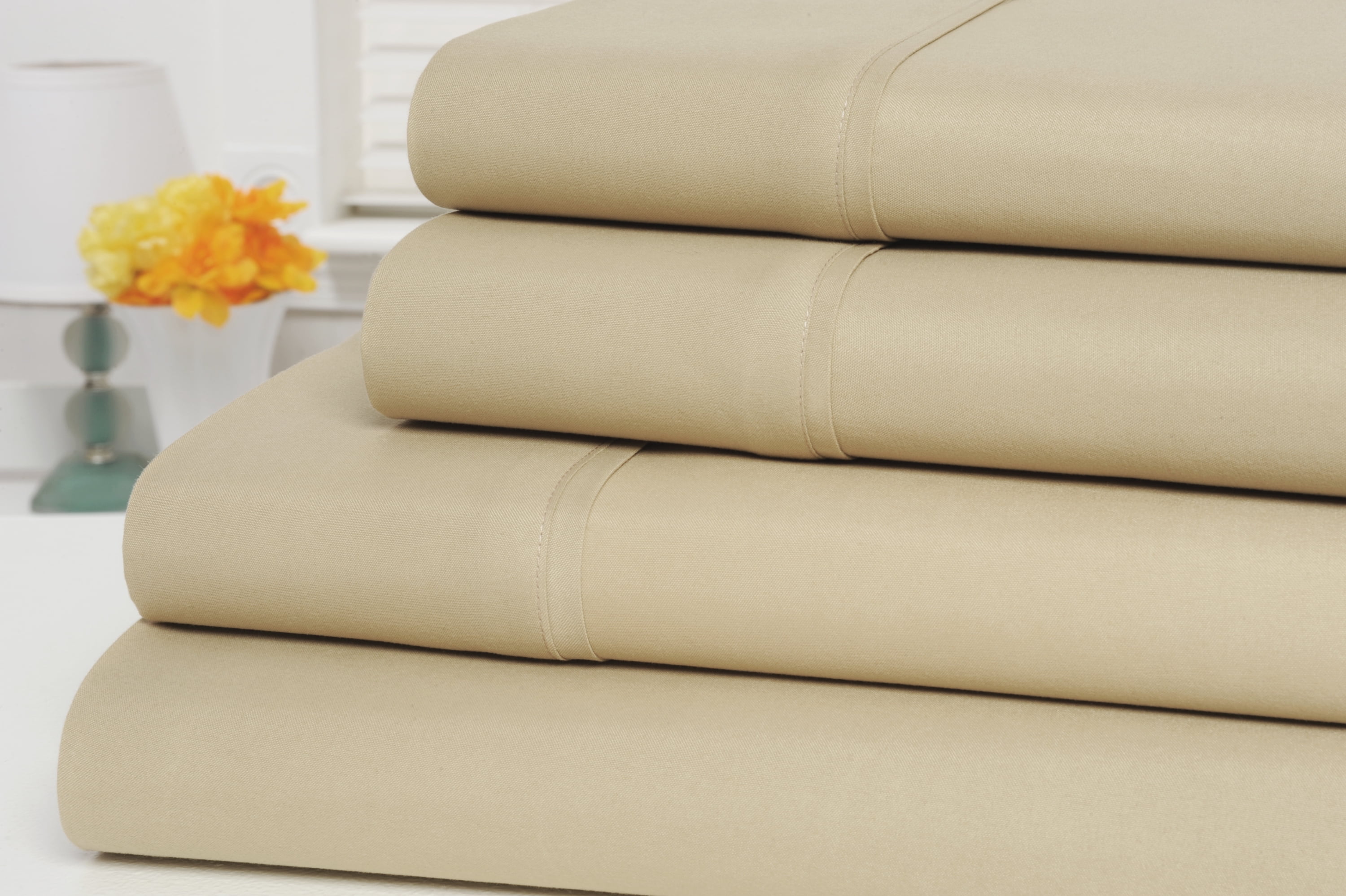 1800 Count Bamboo Egyptian Comfort Extra Soft Solid Bed Sheets 4 Piece Set - 8 Colors - Queen / Taupe