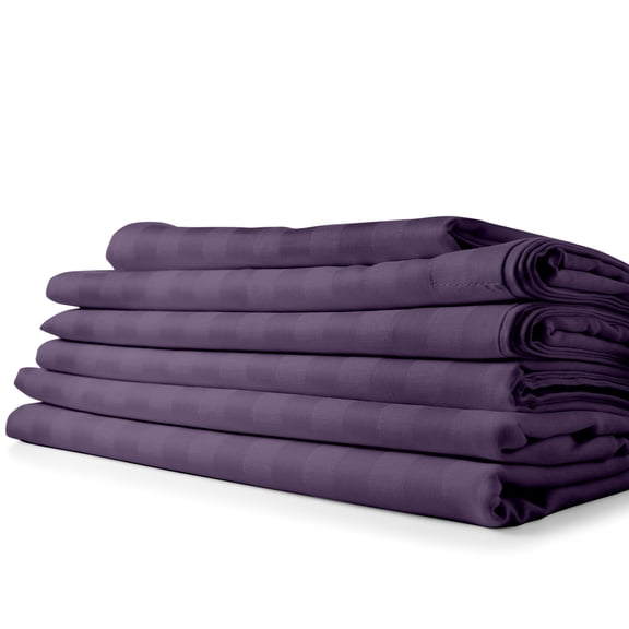 BLUFF CITY BEDDING 1800 Count Bamboo Feel Dobby Stripe Sheet Set Deep Pockets 4 Piece Set Eggplant Twin / Twin XL