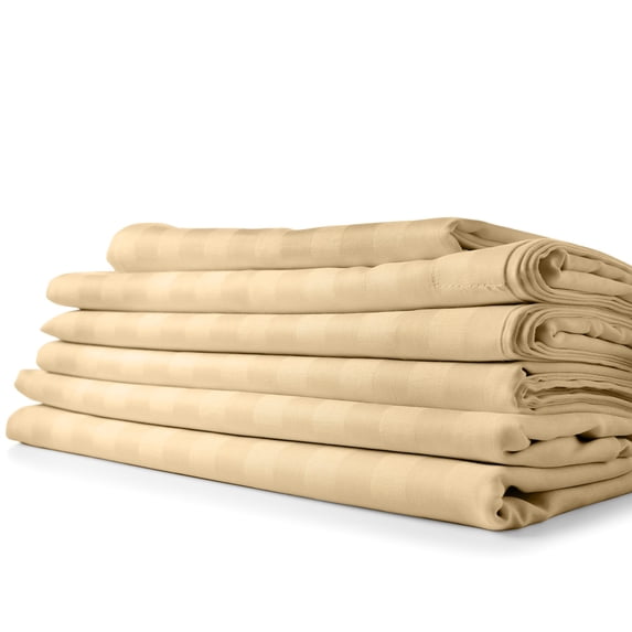 1800 Count Cotton & Bamboo Feel Dobby Striped Sheet Set Deep Pockets 4 Piece Sheets