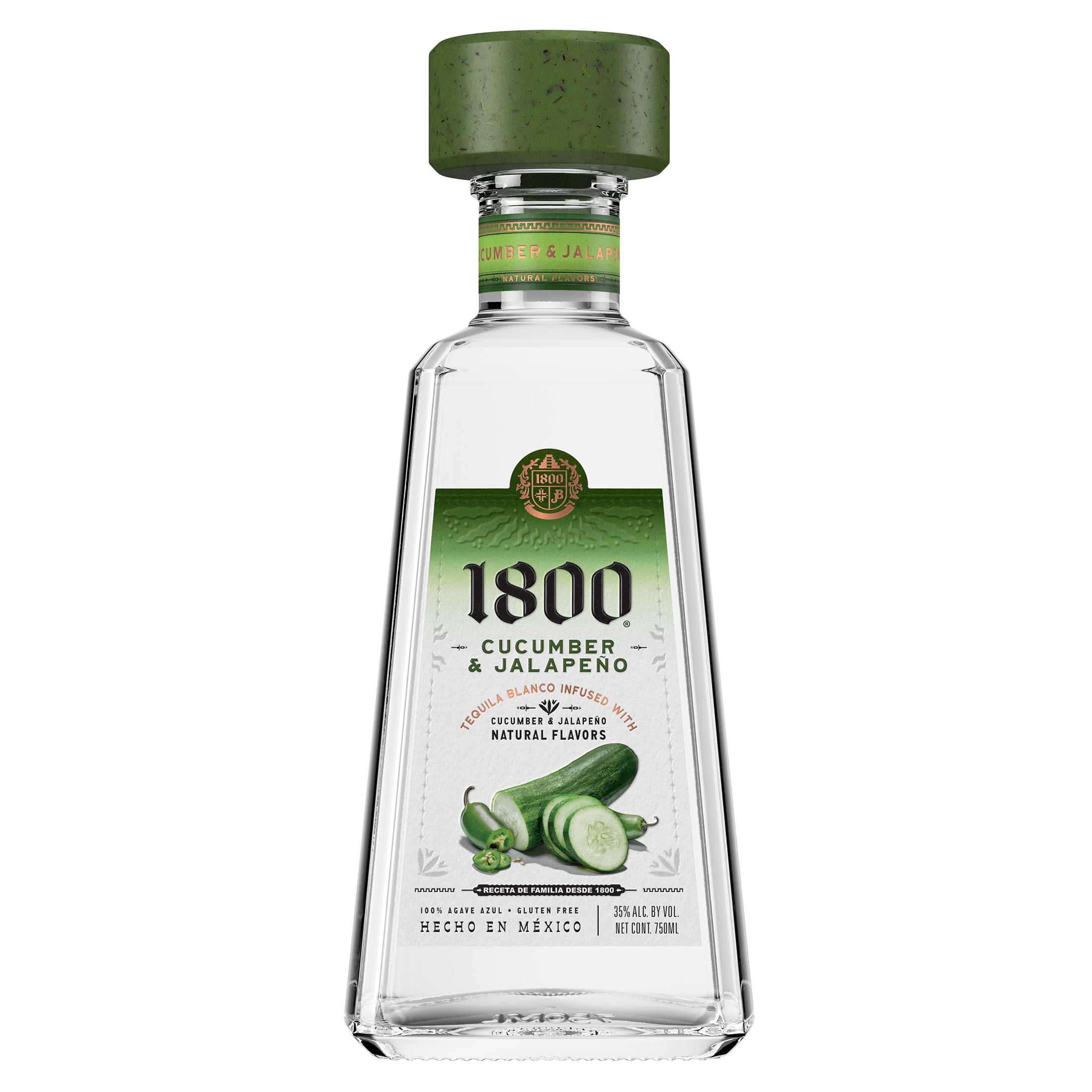 1800 Cucumber & Jalapeño Tequila, 750 ml Glass Bottle, 35% ABV