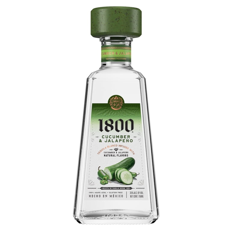 1800 Cucumber & Jalapeño Tequila, 750 ml Glass Bottle, 35% ABV