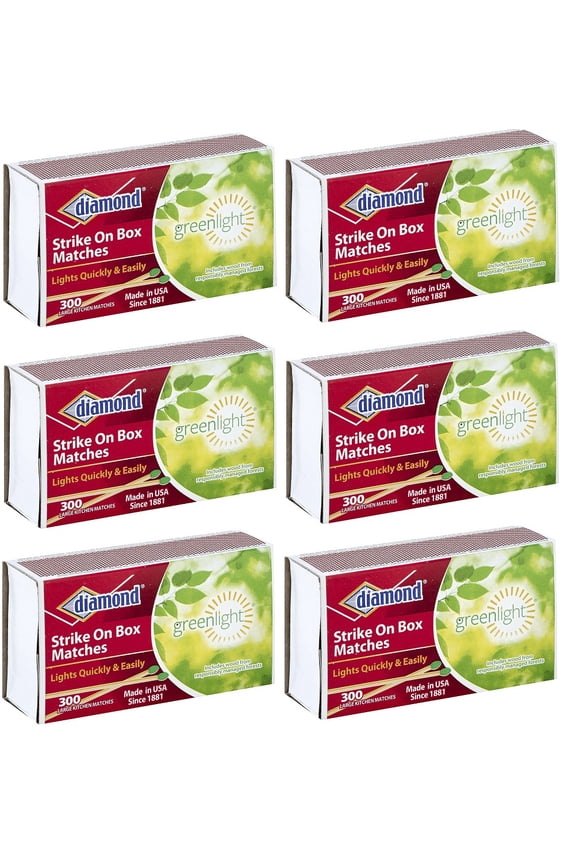 1800 Diamond Strike on Box Kitchen Matches - 6-Pack of 300 Count