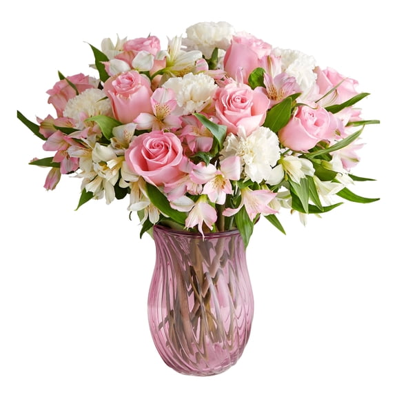 1800 Flowers - Cherished Blooms Double Bouquet: Pink & Multicolor Fresh Cut Flowers with Pink Vase, Decorative