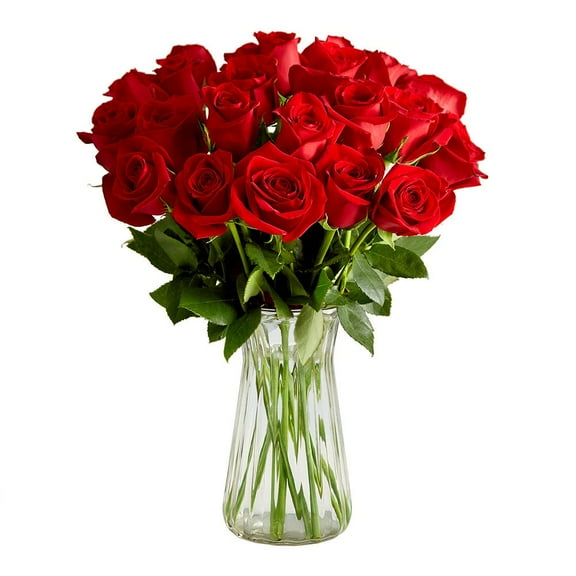1800 Flowers - Rose Bouquet: 24 Red Roses with Clear Vase, Decorative