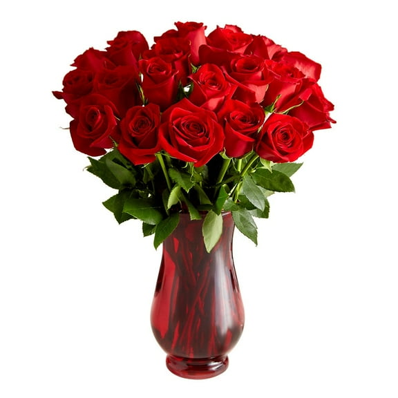 1800 Flowers - Rose Bouquet: 24 Red Roses with Red Vase, Decorative