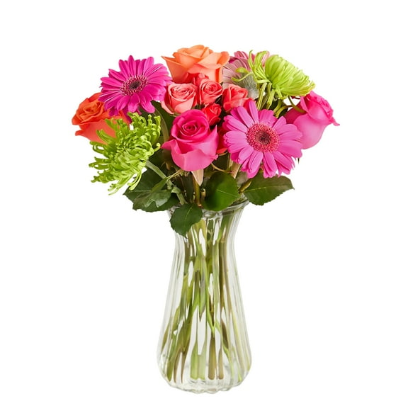1800 Flowers - Vibrant Blooms Single Bouquet: Multicolor Fresh Cut Flowers with Clear Vase, Decorative