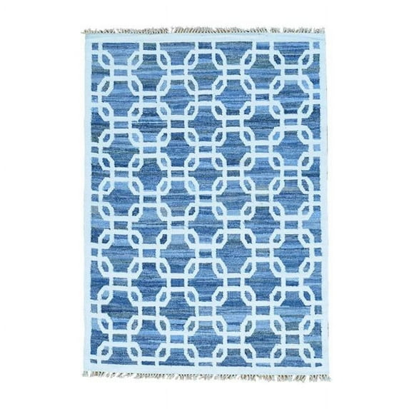 1800 Get A Rug sh29361 5 ft. x 7 ft. Flat Weave Kilim Wool & Sari Silk Denim Jeans Hand Woven Rug, Blue