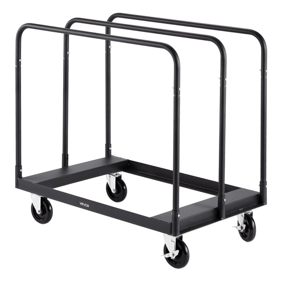 1800 Lbs Capacity Steel Drywall Transport Cart with 5" Swivel Casters, Tie-Down Strap & 3 Side Handrails for Factory/Warehouse/Garage, Black