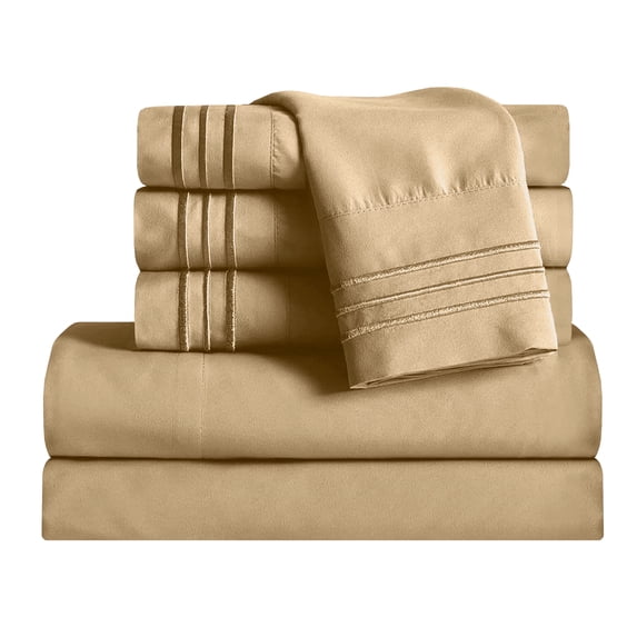 1800 Microfiber Bed Sheet Set 6 Piece Bed Sheets Deep Pocket -California King Gold