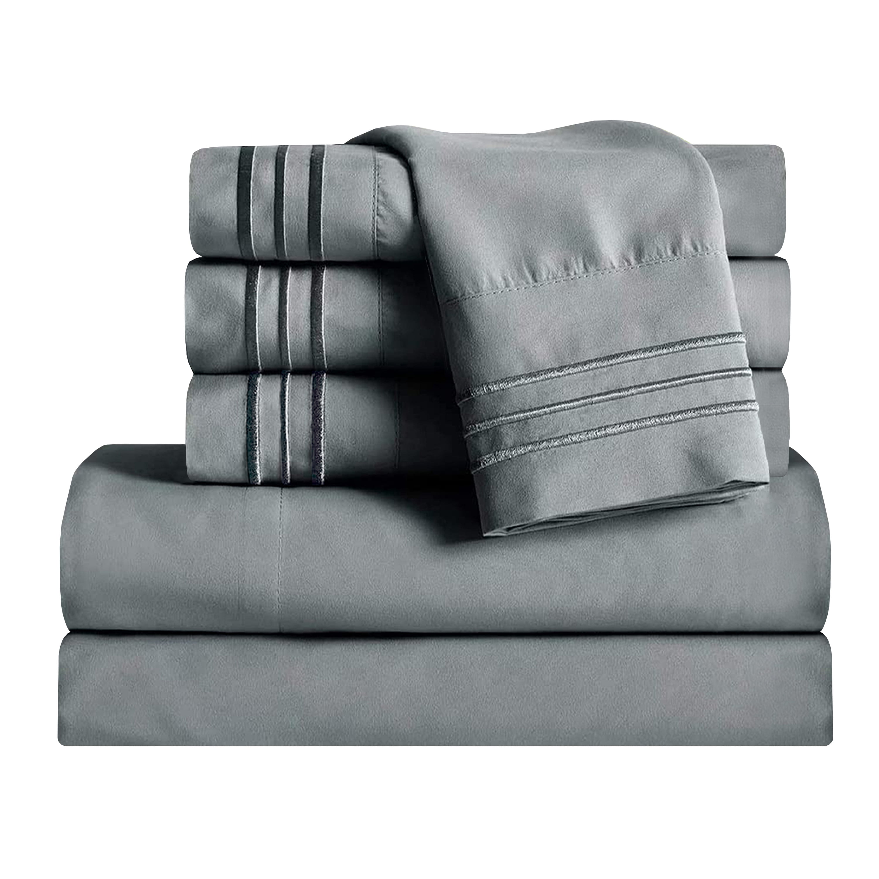 1800 Microfiber Bed Sheet Set 6 Piece Bed Sheets Deep Pocket -California King Grey