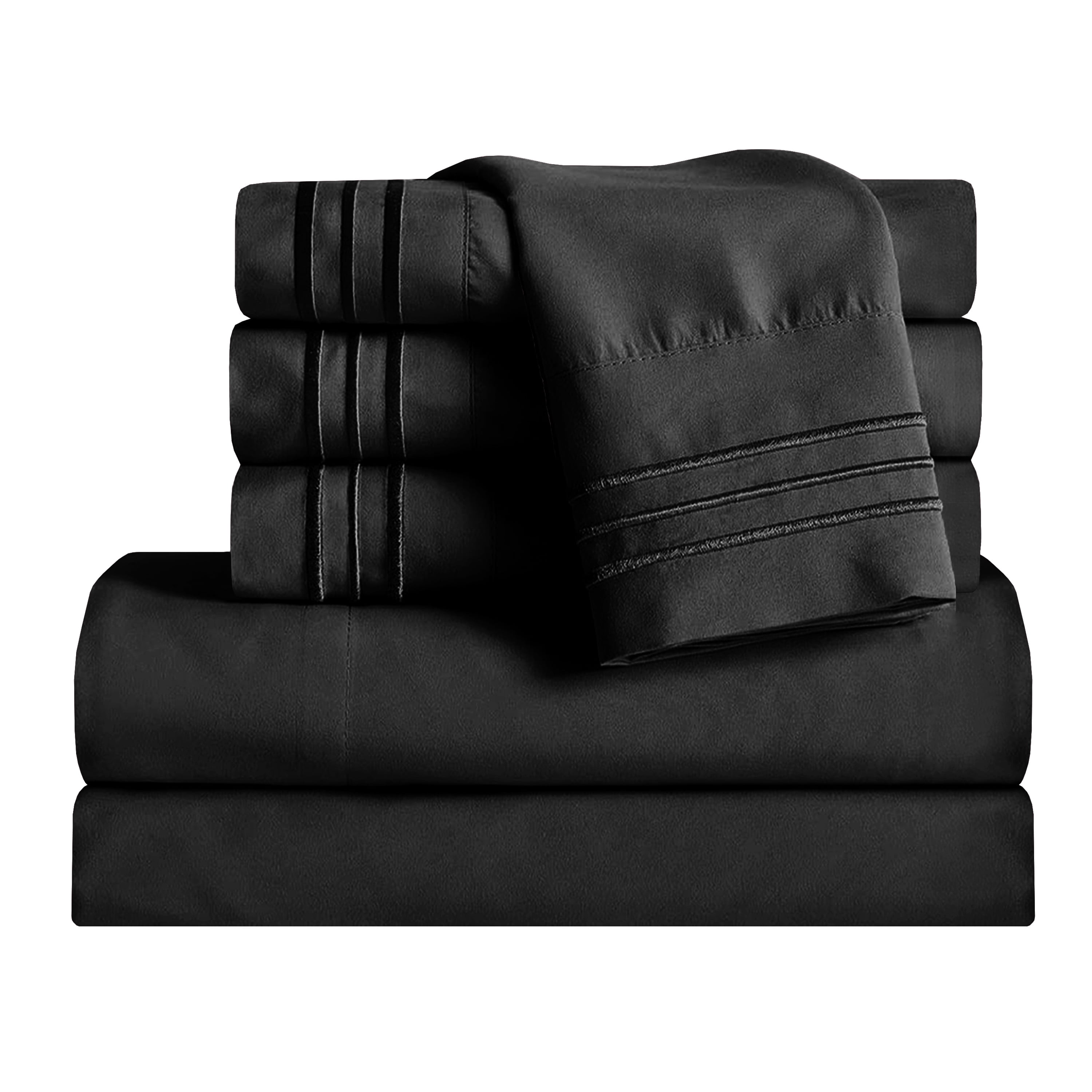 1800 Microfiber Bed Sheet Set 6 Piece Bed Sheets Deep Pocket -Full Black