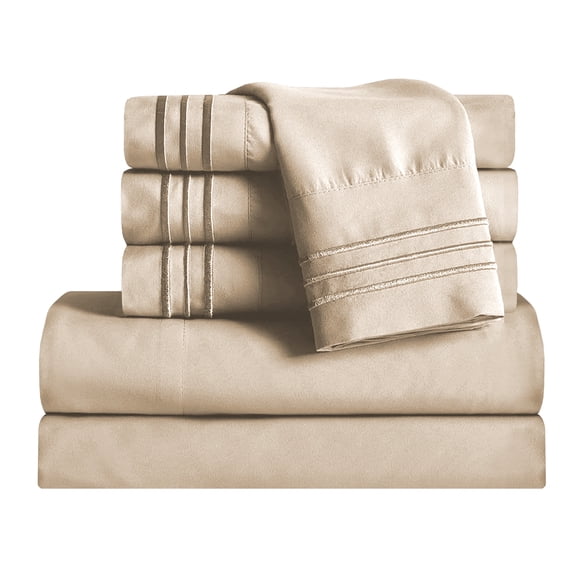 1800 Microfiber Bed Sheet Set 6 Piece Bed Sheets Deep Pocket -Full Cream