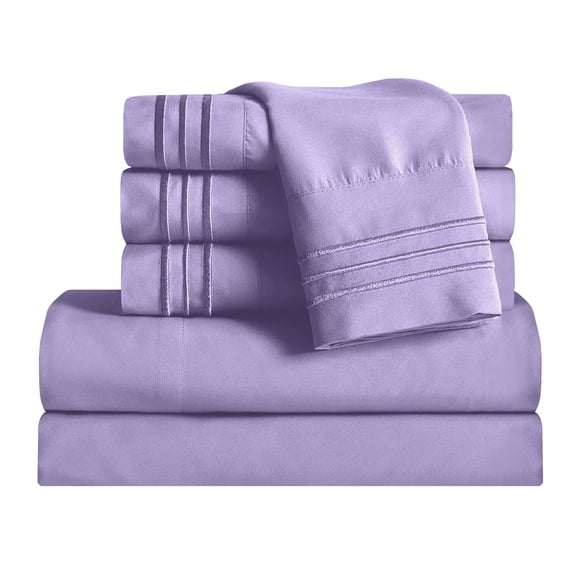 1800 Microfiber Bed Sheet Set 6 Piece Bed Sheets Deep Pocket -Full Lilac