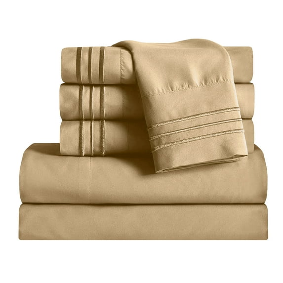 1800 Microfiber Bed Sheet Set 6 Piece Bed Sheets Deep Pocket -King Gold