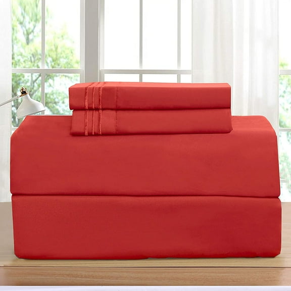 1800 Microfiber Bed Sheet Set 6 Piece Bed Sheets Deep Pocket -King Orange / Rust