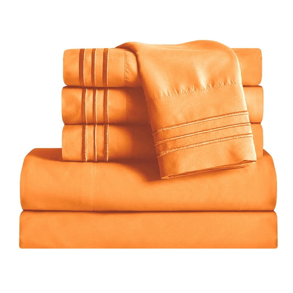 1800 Microfiber Bed Sheet Set 6 Piece Bed Sheets Deep Pocket -King Orange
